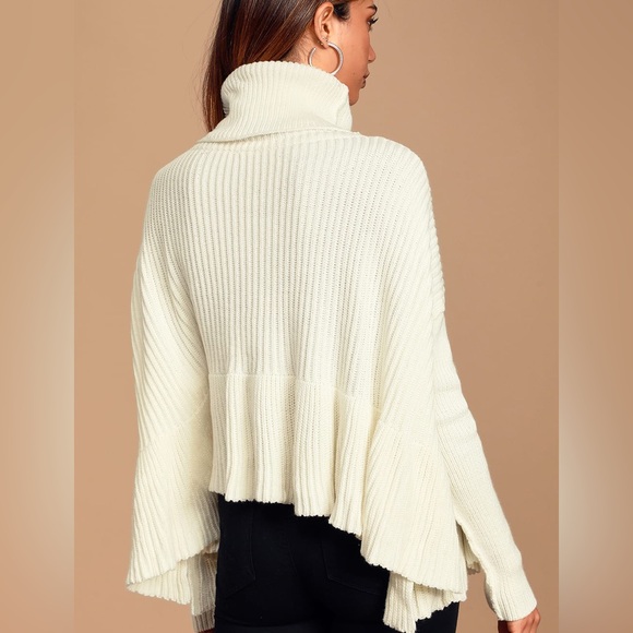 Free People Layer Cake White Cowl Neck Thick Knit Peplum Sweater - Picture 3 of 4